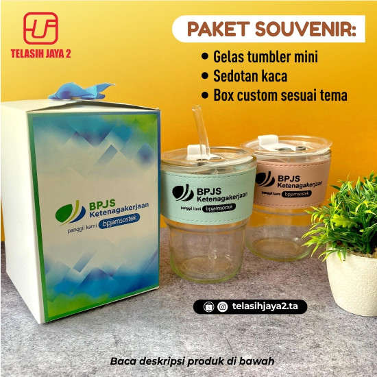 Gelas Tumbler Kaca Aesthetic sablon 1 warna + Box